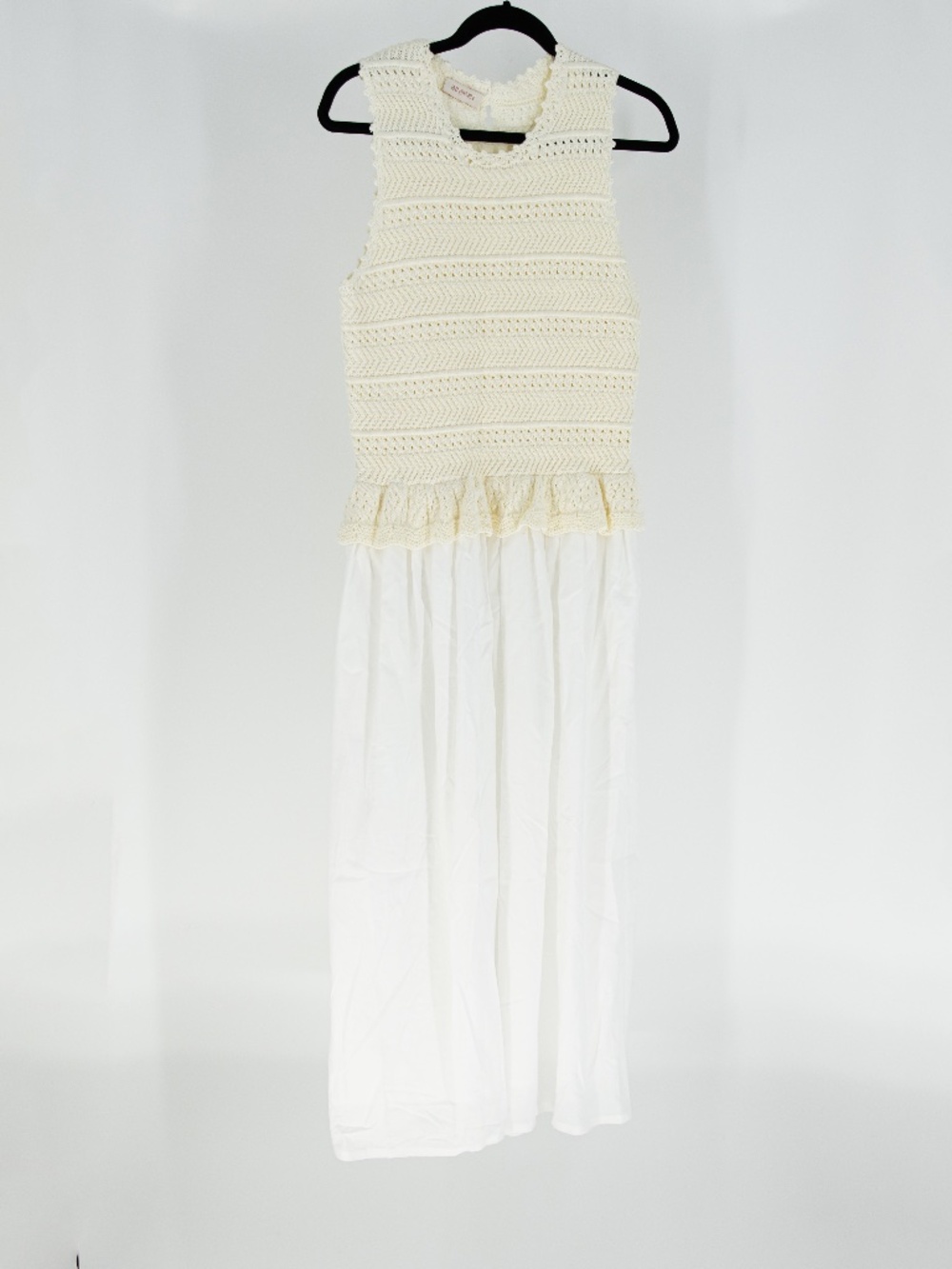 Banjanan Heather Organic Cotton Poplin Crochet Tank Midi Pullover Dress Ivory S